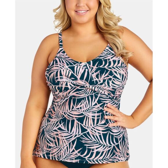 Raisins Curve juniors Trendy Plus Size Printed Underwire Tankini Top 14W - Picture 1 of 2